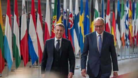 El presidente francés Emmanuel Macron y el canciller alemán Friedrich Merz.
