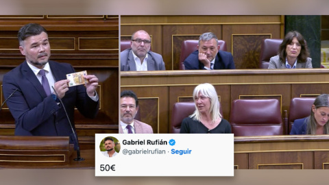 Gabriel Rufián se dirige a la bancada de Junts ante la votación que tumbó el decreto de alquileres con sus votos y los de PP y Vox. Gabriel Rufián se dirige a la bancada de Junts ante la votación que tumbó el decreto de alquileres con sus votos y los de PP y Vox.