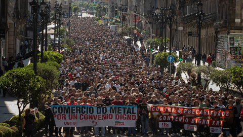 Miles de personas en la manifestación del pasado jueves en Vigo por la huelgal del metal.