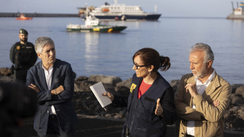 Mónica García, Fernando Grande Marlaska y Ángel Víctor Torres, este domingo, en Tenerife.