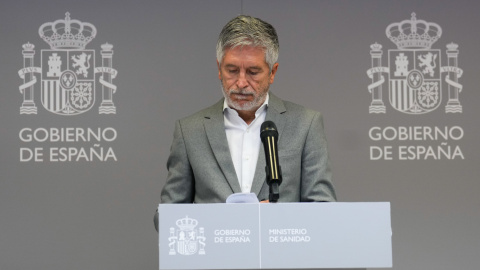 El ministro de Interior, Fernando Grande-Marlaska durante la rueda de prensa ofrecida junto a la ministra de Sanidad.