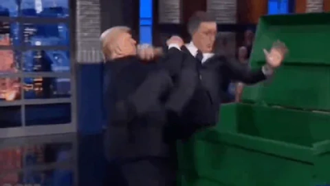 Vídeo hecho con IA de Donald Trump y Stephen Colbert.