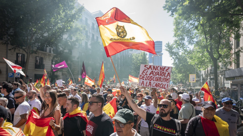 Manifestación a favor de la dimisión de Pedro Sánchez, a 23 de mayo de 2026, en Madrid.