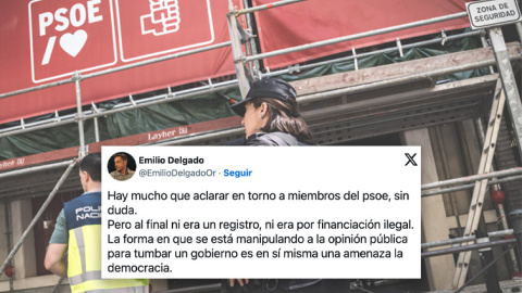 Agentes de la Policía Nacional en la sede nacional del PSOE en Ferraz.