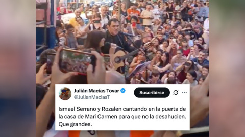 Aplausos al gesto de de Ismael Serrano y Rozalén cantando en la calle para parar el desahucio de Maricarmen.