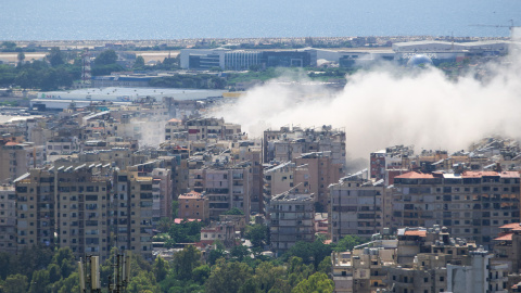 El sur de Beirut, tras los ataques israelíes, este domingo. El sur de Beirut, tras los ataques israelíes, este domingo.
