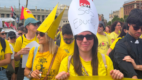 Docents durant la manifestació a Barcelona aquest dimarts