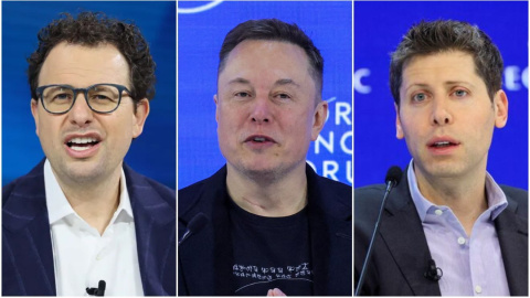 Trío de la IA De izquierda a derecha, Dario Amodei (Anthropic); Elon Musk (Space X) y Sam Altman (OpenAI)