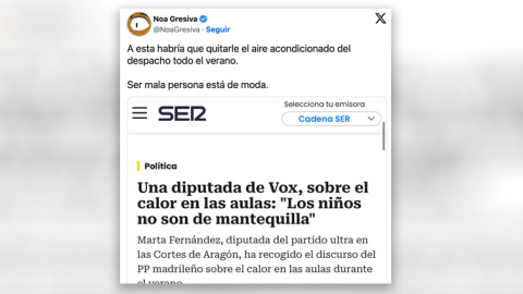 Críticas por las palabras de una diputada de Vox en Aragón sobre el calor en las aulas.