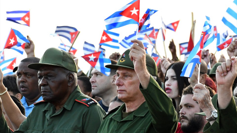 El presidente de Cuba, Miguel Díaz-Canel, en una manifestación anti-imperialista en la Habana. El presidente de Cuba, Miguel Díaz-Canel, en una manifestación anti-imperialista en la Habana.