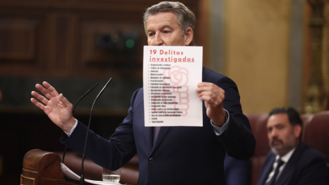 El presidente del PP, Alberto Núñez Feijóo, interviene durante una sesión plenaria en el Congreso. El presidente del PP, Alberto Núñez Feijóo, interviene durante una sesión plenaria en el Congreso.