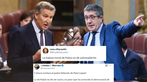 Fotomontaje de tuits con fotografías de Patxi López y Núñez Feijóo en el Congreso.