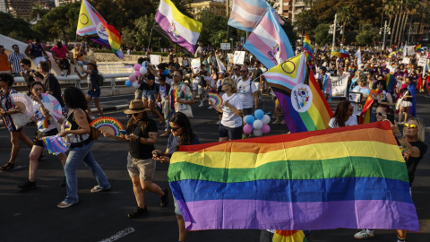 Cientos de personas durante la manifestación del Orgullo LGTBI+, a 28 de junio de 2025, en Valencia, Comunidad Valenciana