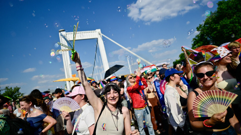 People attend the Budapest Pride March in Budapest, Hungary, June 27, 2026. REUTERS/Marton Monus