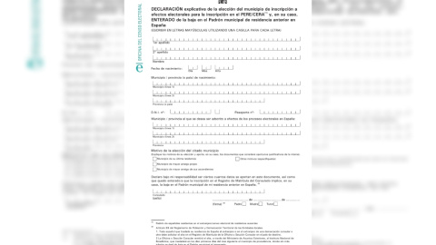 Documento de la Oficina del Censo Electoral que tienen que rellenar las personas que solicitan votar desde el extranjero. Documento de la Oficina del Censo Electoral que tienen que rellenar las personas que solicitan votar desde el extranjero.