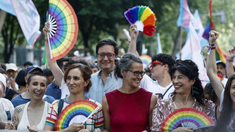 Ana Redondo, Mónica García, y Óscar López , en la manifestación del Orgullo, este sábado. Ana Redondo, Mónica García, y Óscar López , en la manifestación del Orgullo, este sábado.