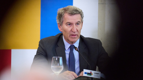 El presidente del PP, Alberto Núñez Feijóo, en un acto en Santander este mes de julio.