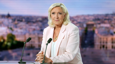 Marine Le Pen en la entrevista de TF1 donde ha anunciado su candidatura para las presidenciales de 2027.