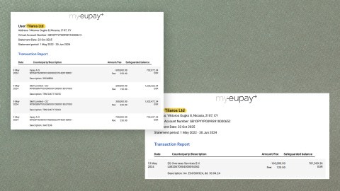 IE-GAMBLING_03-S02-VISUAL Transferencias de Tilaros Ltd, una de las sociedades de Soft2bet, a través del medio de pago My EU Pay.