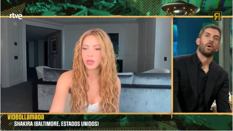 Shakira y David Broncano Instante previo a lo imprevisible entre Shakira y David Broncano.