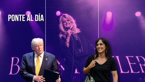 Montaje del presidente de EEUU, Donald Trump, y la líder de Aliança Catalana, Sílvia Orriols, sobre un fondo de la cantante Bonnie Tyler, Montaje del presidente de EEUU, Donald Trump, y la líder de Aliança Catalana, Sílvia Orriols, sobre un fondo de la cantante Bonnie Tyler,