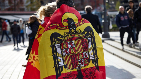 Un manifestante con la bandera franquista en una foto de archivo.