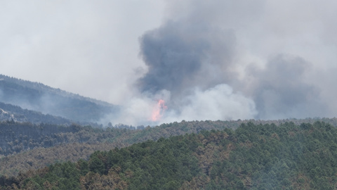 El incendio en La Mierla (Guadalajara), este sábado. El incendio en La Mierla (Guadalajara), este sábado.