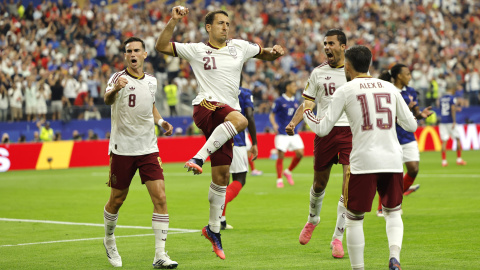 La selección española celebrando un gol, este martes. La selección española celebrando un gol, este martes.
