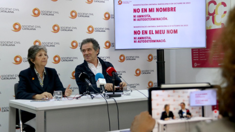 Imatge d'arxiu d'una roda de premsa de Societat Civil Catalana (SCC) celebrada el setembre del 2023. 12/09/2023 Imatge d'arxiu d'una roda de premsa de Societat Civil Catalana (SCC) celebrada el setembre del 2023.