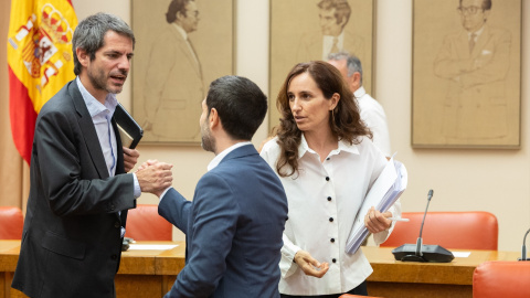 Los ministros Ernest Urtasun, Pablo Bustinduy y Mónica García, durante la celebración de la reunión de trabajo de los máximos responsables de las formaciones del espacio plurinacional, a 13 de julio de 2026. Los ministros Ernest Urtasun, Pablo Bustinduy y Mónica García, durante la celebración de la reunión de trabajo de los máximos responsables de las formaciones del espacio plurinacional, a 13 de julio de 2026.