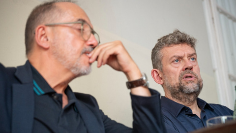 Carles Campuzano i Francesc-Marc Álvaro en un moment de l'entrevista amb 'Públic'.