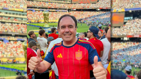 Montaje con una imagen de Juan Francisco Pérez Llorca en la final del Mundial.