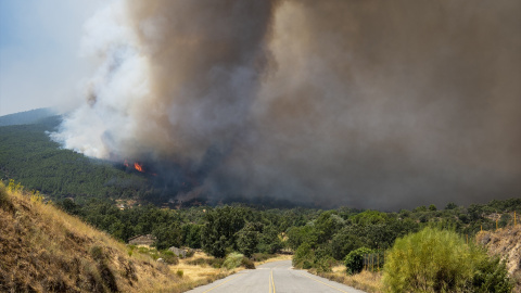 Incendio en Ávila. Una espesa columna de humo cerca de El Castañar de El Tiemblo, a 24 de julio de 2026, en El Tiemblo, Ávila.