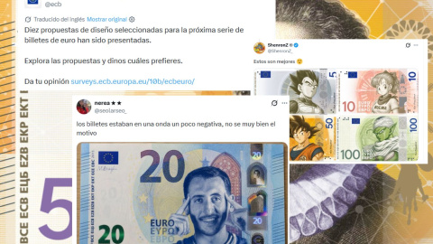 Montaje con varios twits sobre el rediseño de los billetes de euro.