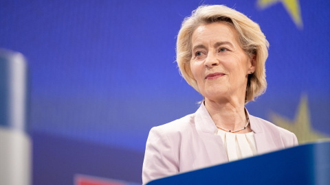 La presidenta de la Comisión Europea, Ursula von der Leyen, durante una rueda de prensa junto al primer ministro húngaro, Peter Magyar. La presidenta de la Comisión Europea, Ursula von der Leyen, durante una rueda de prensa junto al primer ministro húngaro, Peter Magyar.