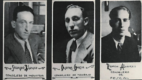 Segundo Blanco, Onofre García y Ramón Álvarez Palomo, tres de los consejeros anarquistas del gobierno asturiano.