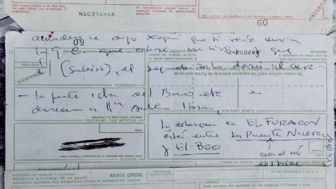 Receta médica con anotaciones de Emilio Barcia