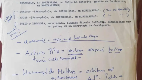 Texto y anotaciones del caso "Los Garbanzos", en el que reconstruye un árbol genealógico.