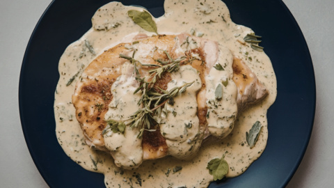 Receta de filetes de pollo al horno con salsa cremosa de hierbas. Receta de filetes de pollo al horno con salsa cremosa de hierbas.