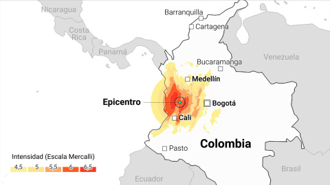 Mapa con localización del terremoto en Colombia. Mapa con localización del terremoto en Colombia.