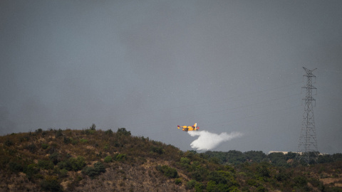 Un hidroavión trabaja en las labores de extinción del incendio forestal de Niebla (Huelva), a 13 de agosto de 2026. Un hidroavión trabaja en las labores de extinción del incendio forestal de Niebla (Huelva), a 13 de agosto de 2026.