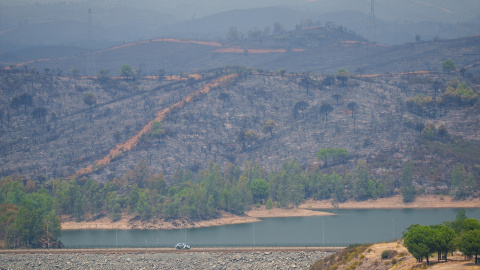 El incendio de Niebla (Huelva) a la altura del municipio de Aznalcollar. El incendio de Niebla (Huelva) a la altura del municipio de Aznalcollar.