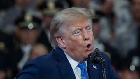 El presidente Trump en su comparecencia en Long Island (Nueva York). El presidente Trump en su comparecencia en Long Island (Nueva York).