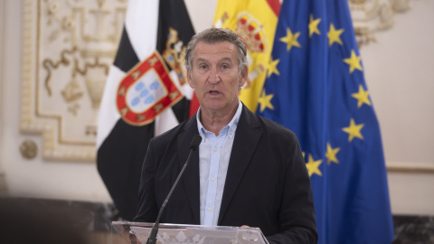 Feijóo El presidente del PP, Alberto Núñez Feijóo, en su comparecencia de este miércoles en Ceuta.