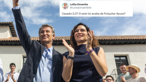 Fotomontaje de una imagen de Feijóo y Ayuso con un tuit.