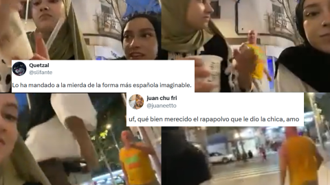 Fotomontaje en el que aparecen dos jóvenes confrontando a un hombre.