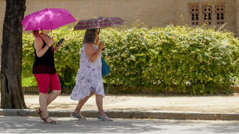 Mujer menopausia EP Dos mujeres pasean en un parque en una foto de archivo.q