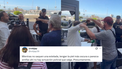 Fotomontaje del vídeo en el que agreden a un periodista y un tuit.