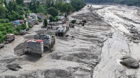 Imagen de la catástrofe causada por desbordamiento del río Trishuli,