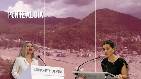 Montaje de la presidenta de Extremadura, María Guardiola, y la ministra de Juventud e Infancia, Sira Rego, sobre un fondo de la riada en Nepal. Montaje de la presidenta de Extremadura, María Guardiola, y la ministra de Juventud e Infancia, Sira Rego, sobre un fondo de la riada en Nepal.